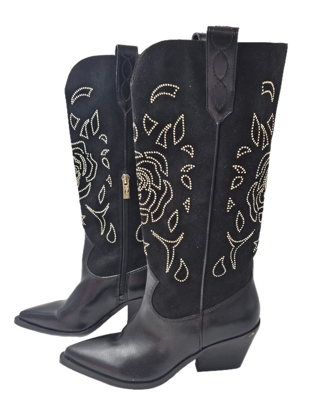 Jessica Simpson Zodra Black Studded Floral Rose Western Cowboy Boots 6M NWOB